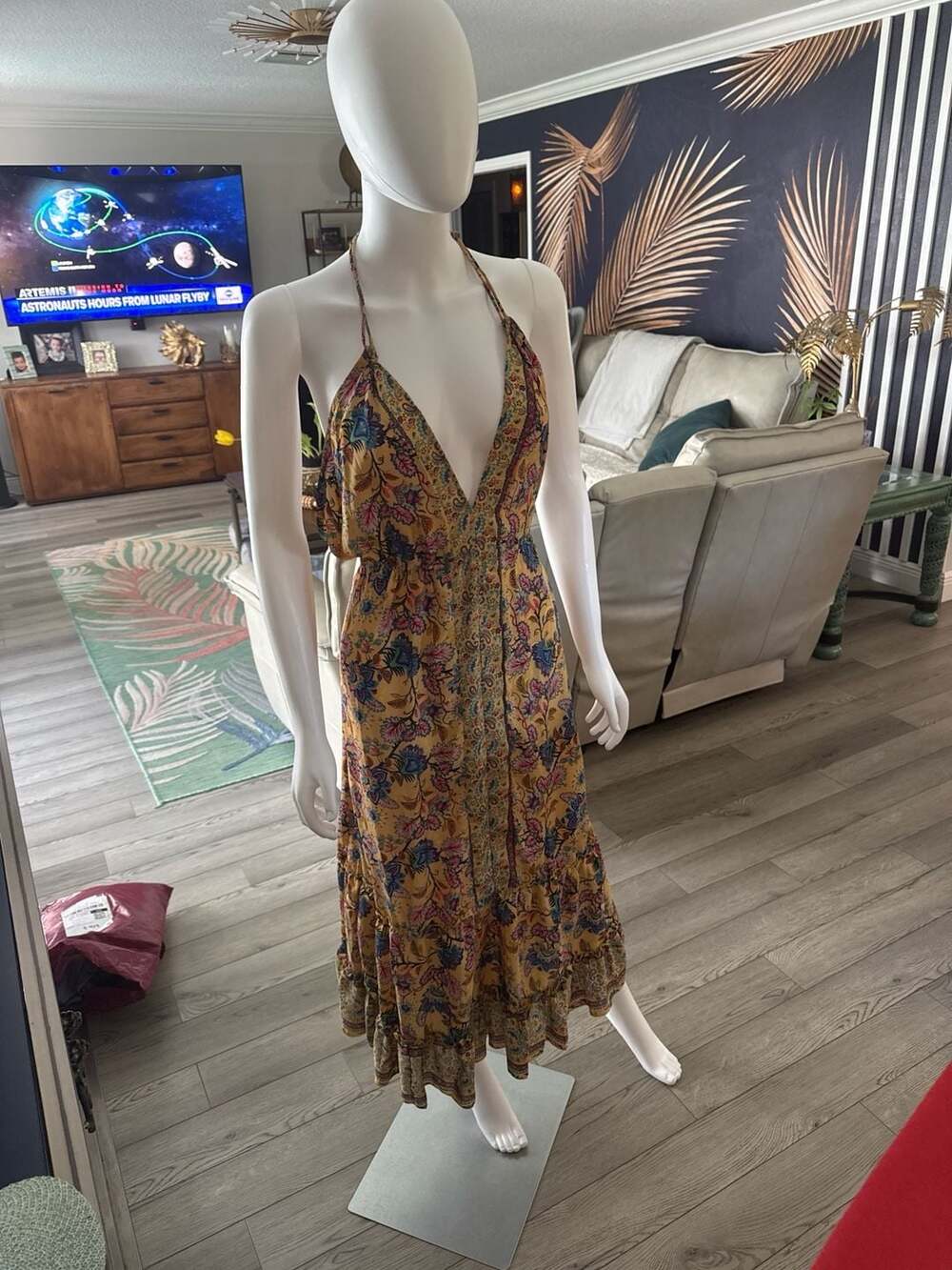 KHAN Floral Paisley Halter Maxi Dress with Tassel Detail Free Size